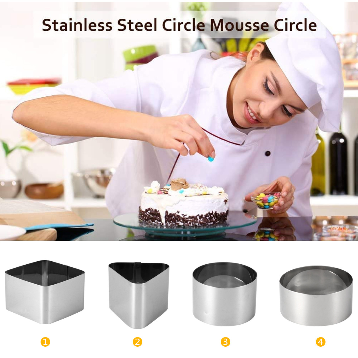 4Pcs Stainless Steel Mousse Ri - Kitchen Accessories For Baking 评论和价格