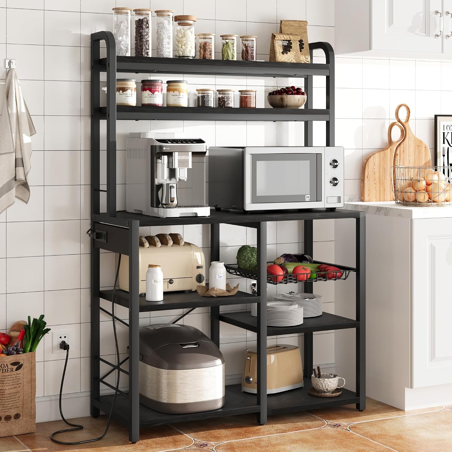 Bakers Rack with Power Outlet, - Kitchen Baker 评论和价格